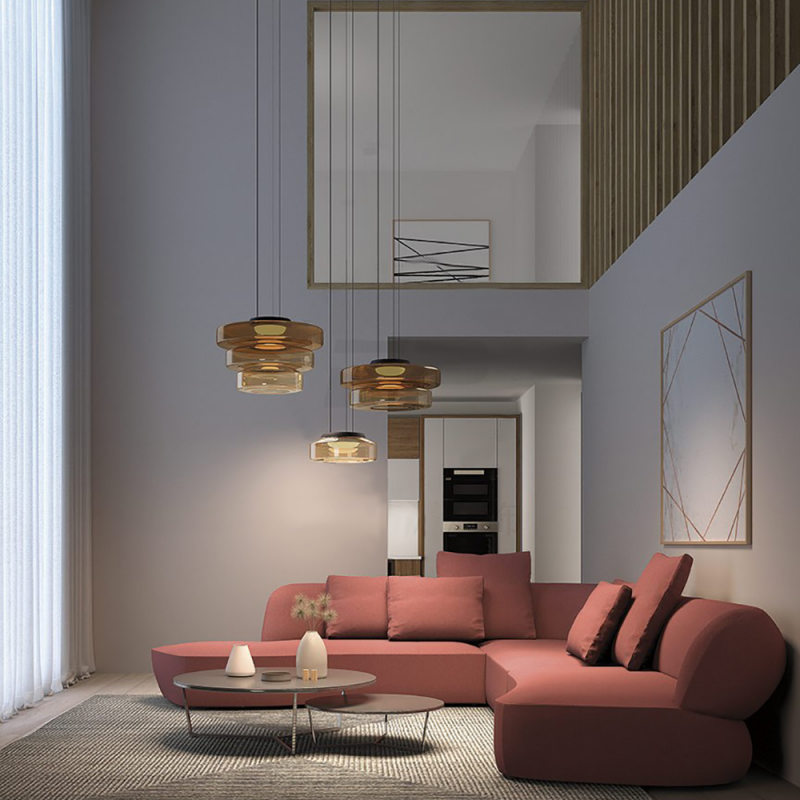 Moderne Glas-Hängeleuchte im Bauhaus-Stil für Wohnzimmer