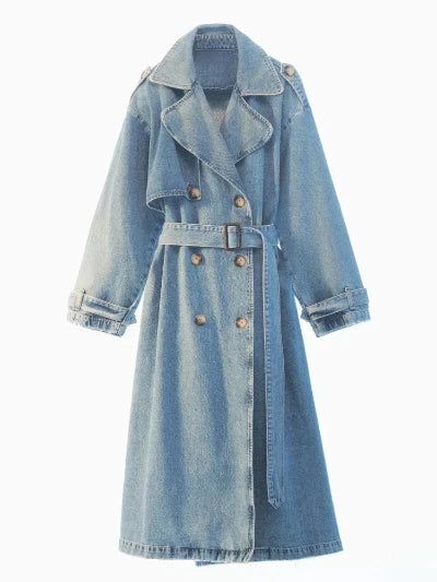 Damen Trenchcoat mit Gürtel – Elegantes Design in Blau