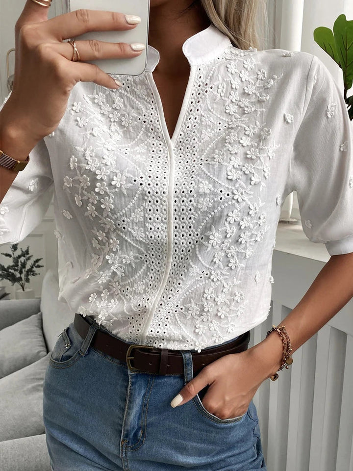 Damen V-Ausschnitt Bluse - Elegantes Design mit Spitze