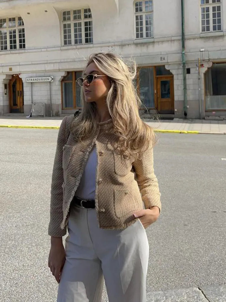 Damen Zweiteiliges Tweed-Jackett mit Knöpfen und Taschen