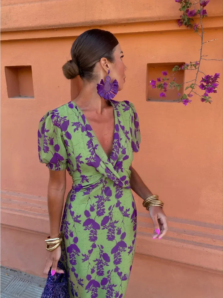 Damen Midi-Kleid mit A-Linie und gedrehtem Design