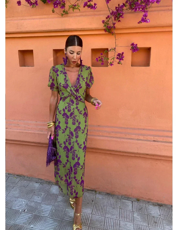 Damen Midi-Kleid mit A-Linie und gedrehtem Design