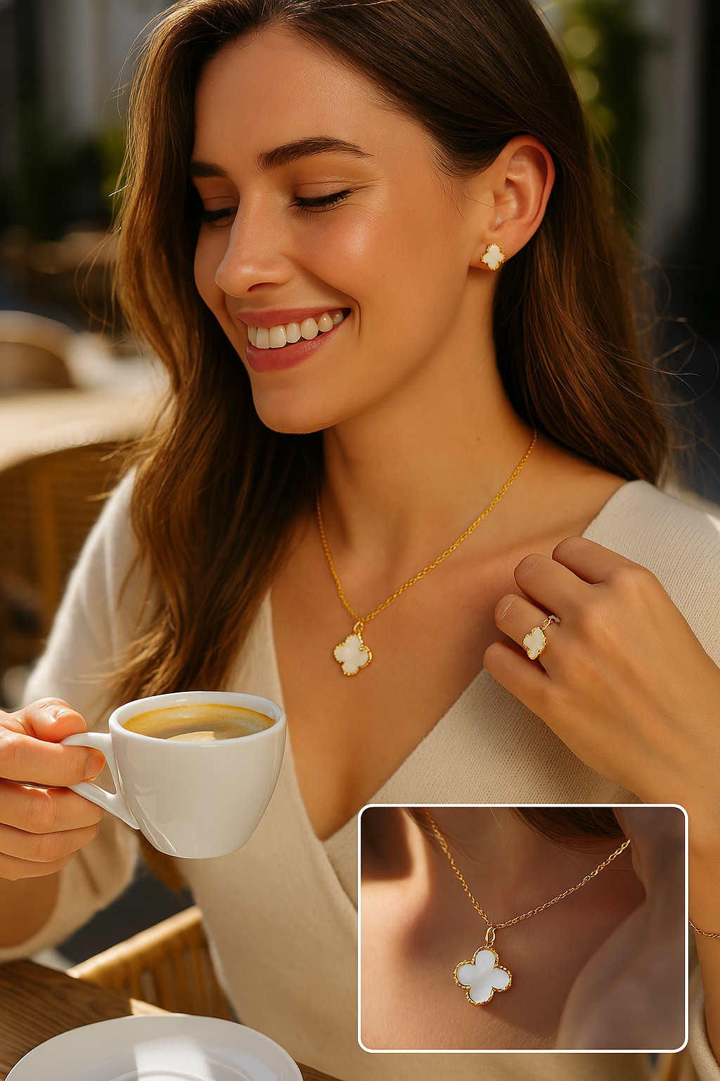 Damen Kleeblatt-Schmuckset – Stilvoll, Nickelfrei & Verstellbar