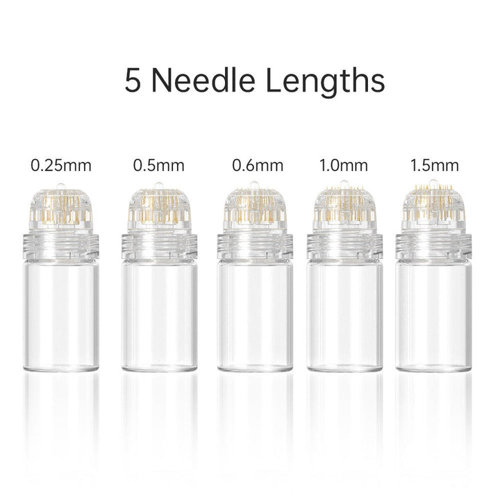 5 transparente Microneedling-Aufsätze, verschiedene Nadelgrößen, Hautpflege, 0,25-1,5 mm.