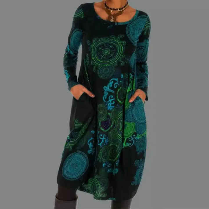 Damen Bohemian Kleid mit Rundhals und Fließender Passform