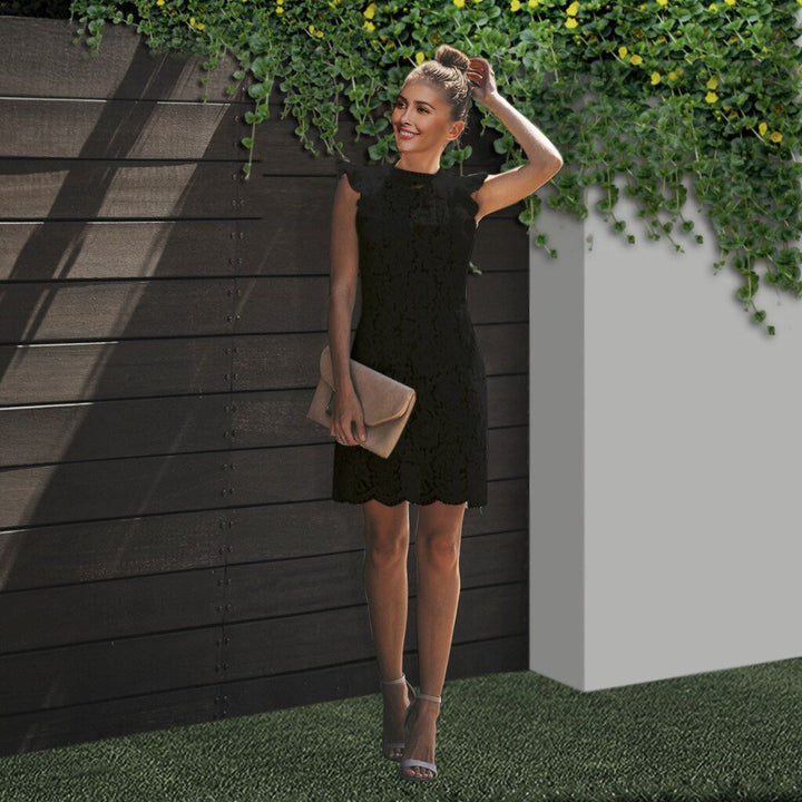 Damen Elegantes Spitzenkleid Schwarz/Weiß