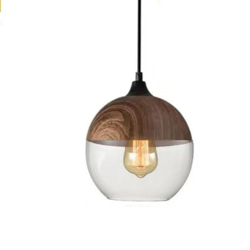 Luxuriöse Glas- und Holz-Pendelleuchte für stilvolles Ambiente