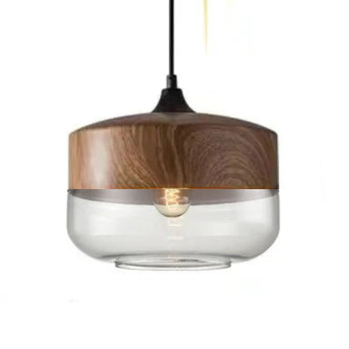 Luxuriöse Glas- und Holz-Pendelleuchte für stilvolles Ambiente