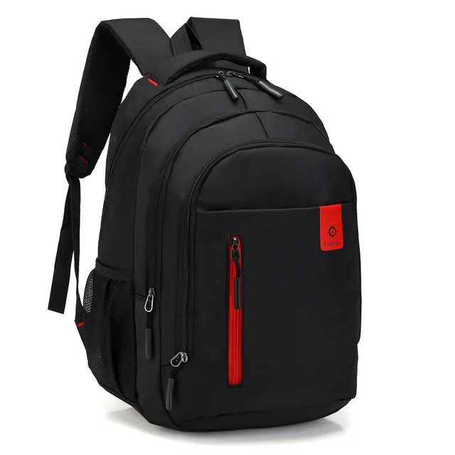 Schwarzer wasserdichter Oxford-Rucksack, Business-Computer-Tasche, rot-schwarze Details.