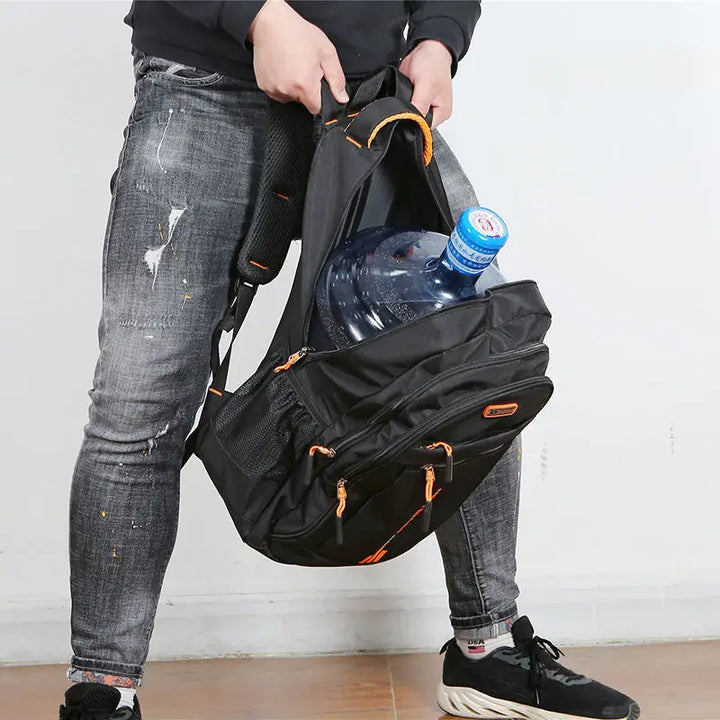 Schwarzer wasserdichter Oxford-Rucksack, ideal für Business und Schule, mit großer Kapazität.