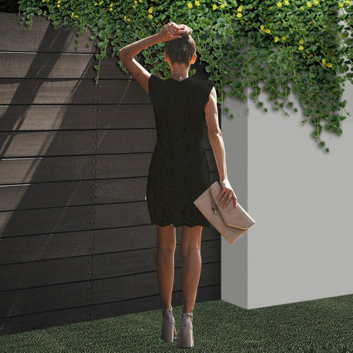 Damen Elegantes Spitzenkleid Schwarz/Weiß