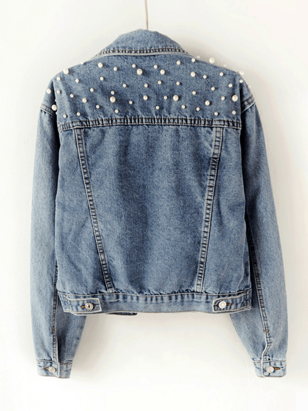 Damen Jeansjacke mit Strass- und Perlenbesatz
