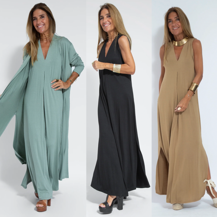 Damen Set: Elegantes Schwarzes Kleid und Weiße Weste