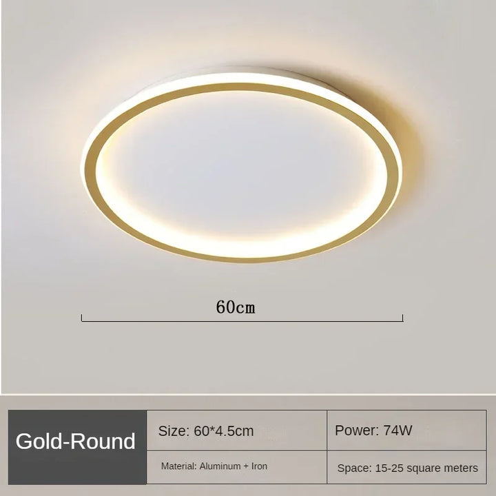 Runde LED-Deckenleuchte, gold, 60cm, 74W, Aluminium, für Wohnzimmer oder Schlafzimmer.