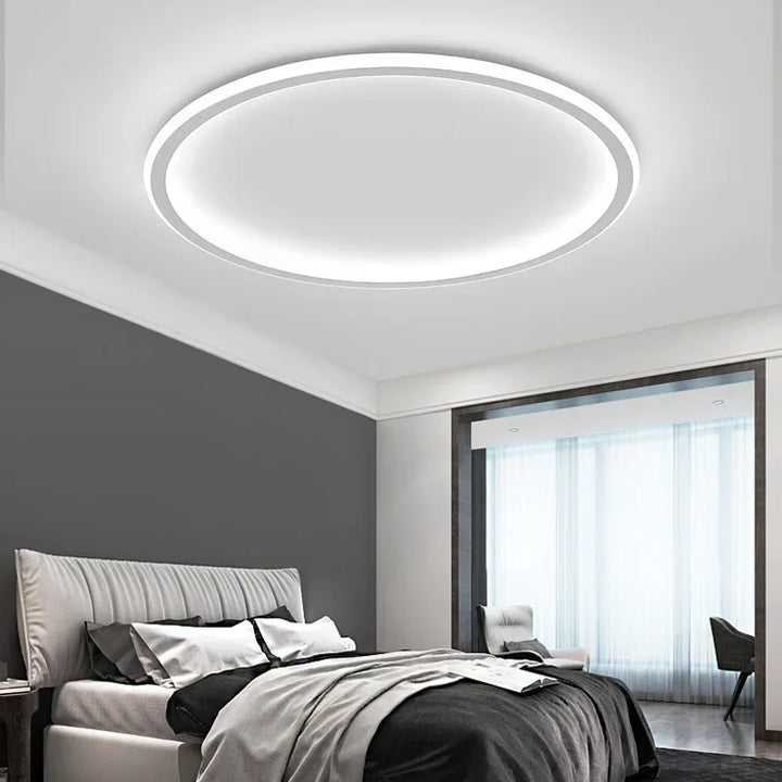 Moderne LED-Deckenleuchte rund, weiß, für Wohnzimmer oder Schlafzimmer, nordisches Design.