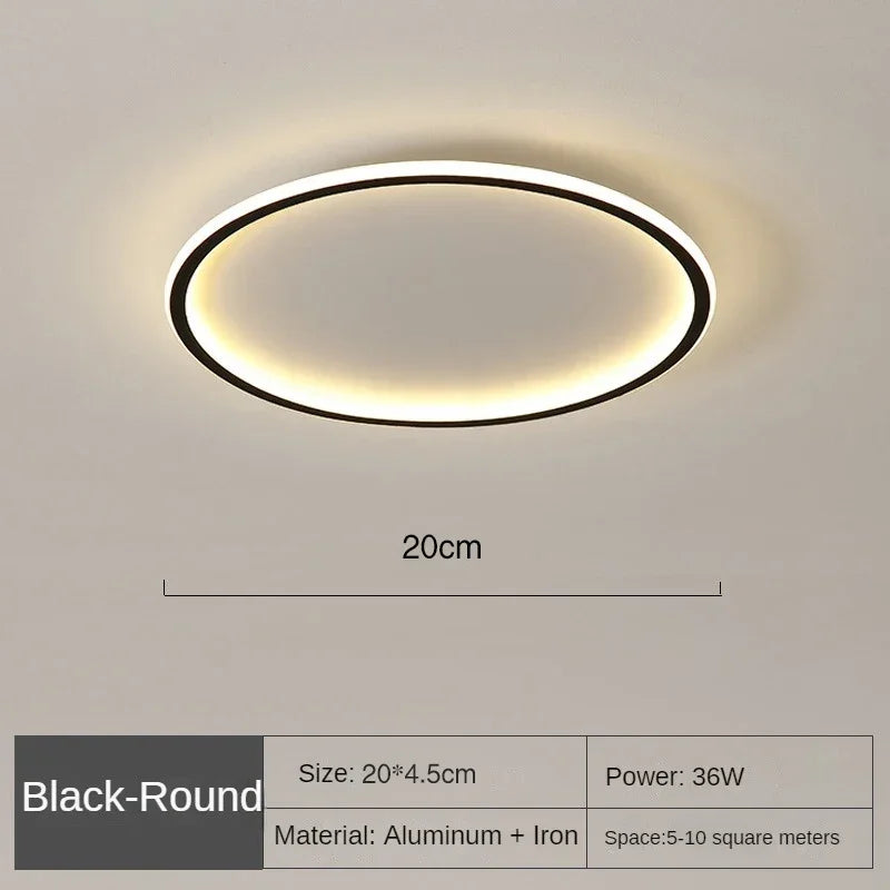 Schwarze runde LED-Deckenleuchte, 20cm, Aluminium, 36W, modern, Wohnzimmer, Schlafzimmer.