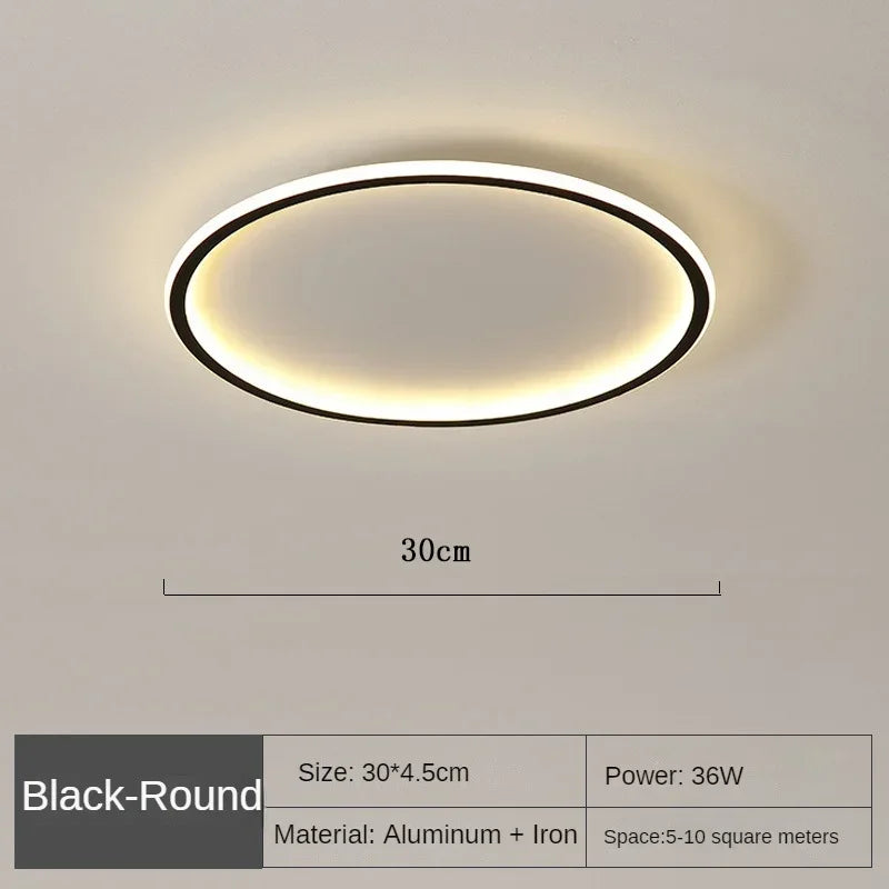 Schwarze runde LED-Deckenleuchte, 30cm, Aluminium, 36W, für Wohnzimmer oder Schlafzimmer.