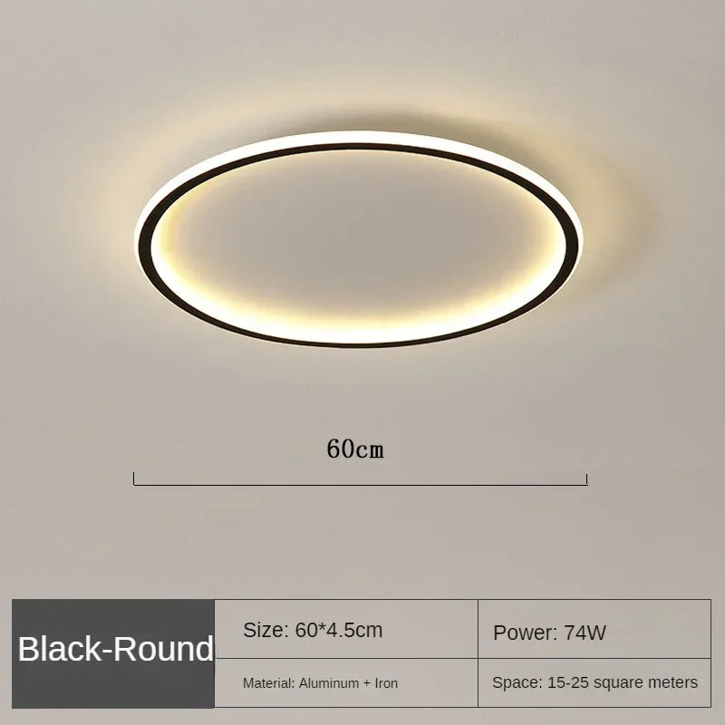 Schwarze runde LED-Deckenleuchte, 60cm, Aluminium, 74W, für Wohnzimmer oder Schlafzimmer.