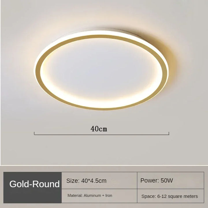 Runde LED-Deckenleuchte, goldfarben, 40 cm, 50W, Aluminium, für Wohnzimmer oder Schlafzimmer.
