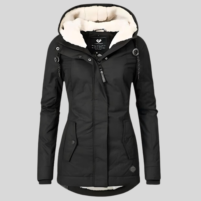 Damen Lange Wasserdichte Winterjacke mit Kapuze