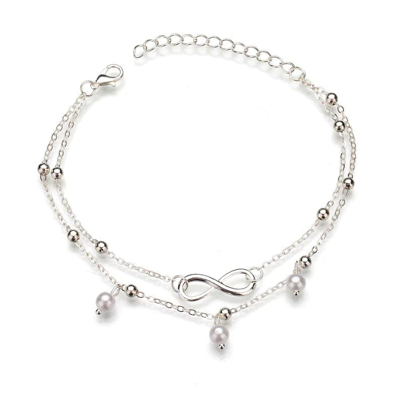 Silbernes Armband mit Unendlichkeitssymbol, Perlen und Kugeln, verstellbar, Damen-Schmuck.
