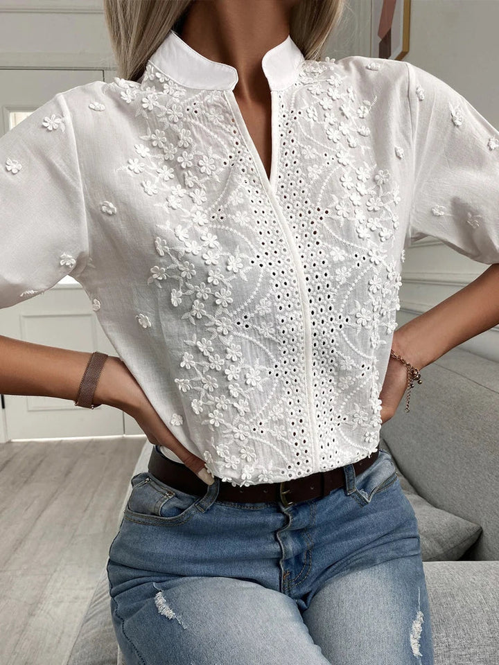 Damen V-Ausschnitt Bluse - Elegantes Design mit Spitze