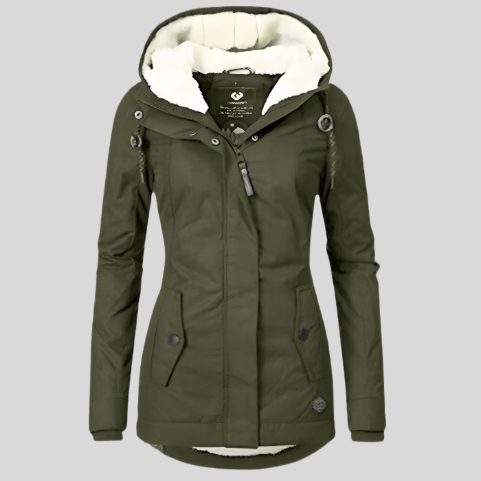 Damen Lange Wasserdichte Winterjacke mit Kapuze