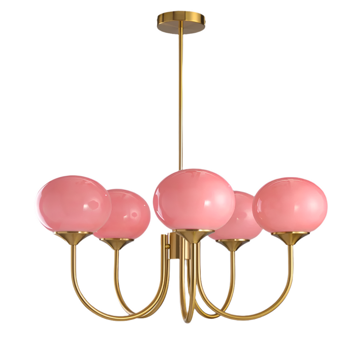 Stilvolle Kronleuchter mit Rosa Glasschirmen für Innenräume