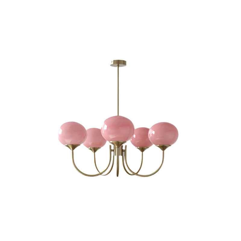 Stilvolle Kronleuchter mit Rosa Glasschirmen für Innenräume