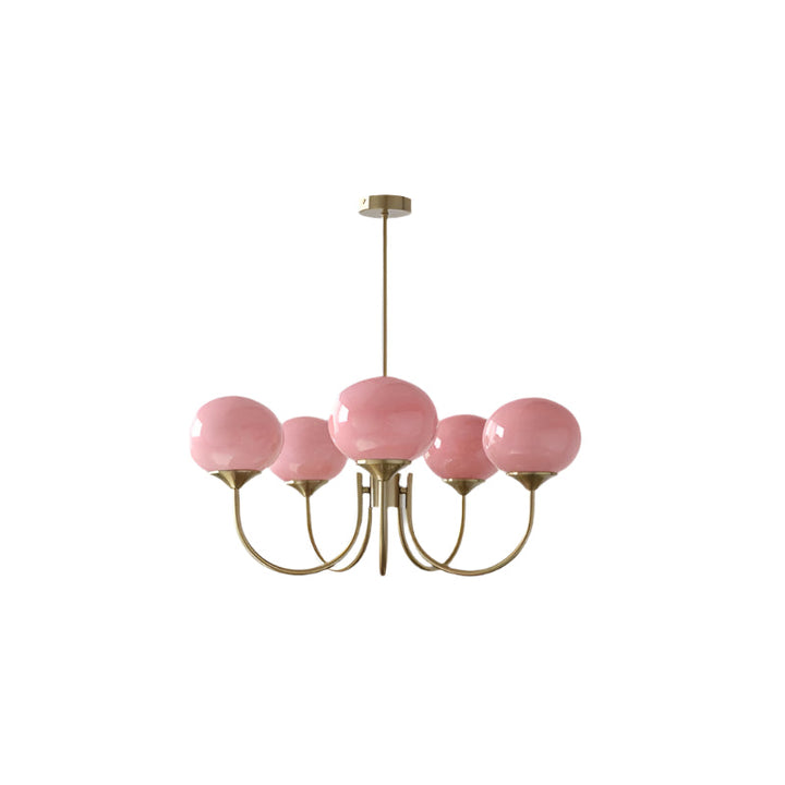 Stilvolle Kronleuchter mit Rosa Glasschirmen für Innenräume