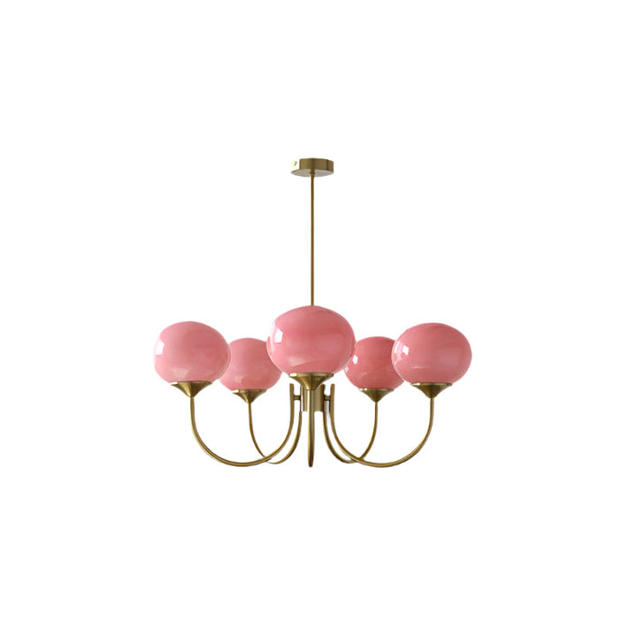 Stilvolle Kronleuchter mit Rosa Glasschirmen für Innenräume