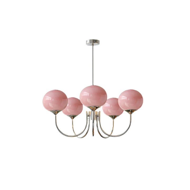 Stilvolle Kronleuchter mit Rosa Glasschirmen für Innenräume