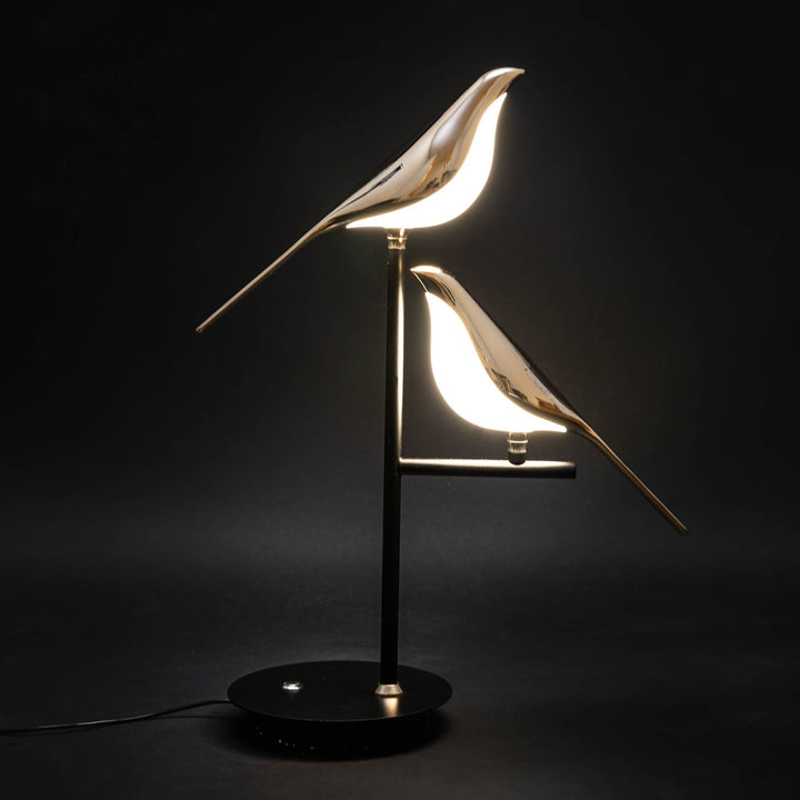 Moderne LED Tischlampe mit Gold Vögel Design