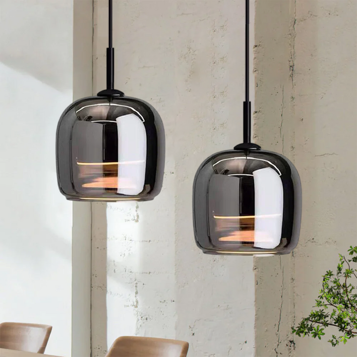 Moderne LED-Pendelleuchte aus Schwarzglas - Mehrköpfig