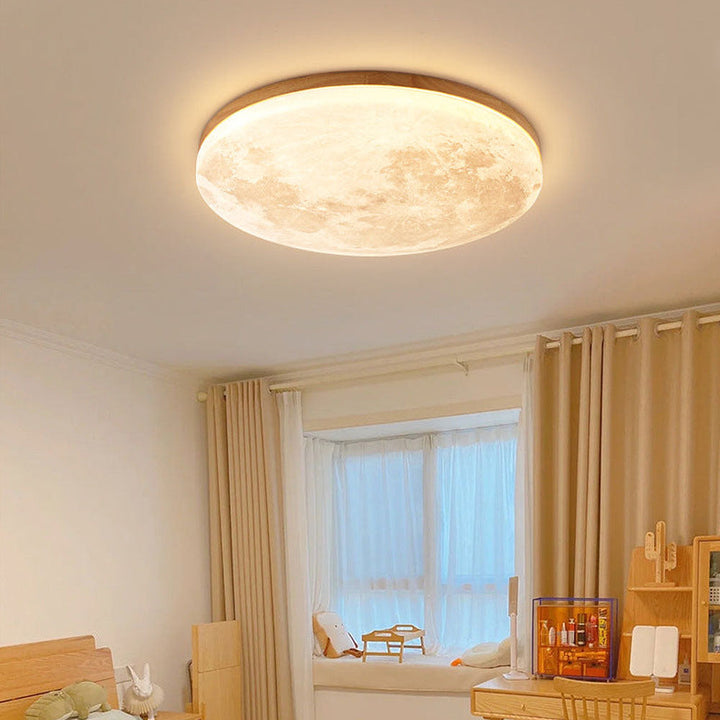 Minimalistische LED-Deckenleuchte aus Holz und Acryl