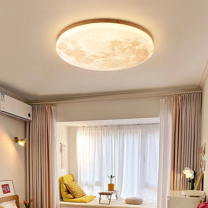 Minimalistische LED-Deckenleuchte aus Holz und Acryl