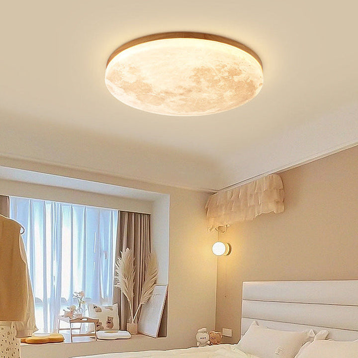 Minimalistische LED-Deckenleuchte aus Holz und Acryl