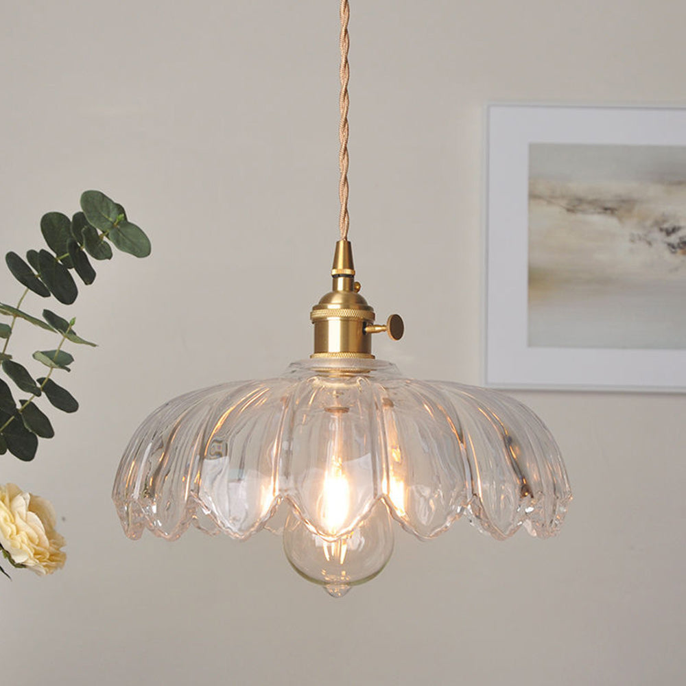 Vintage Glas Blumen Hängelampe mit Kupferfassung