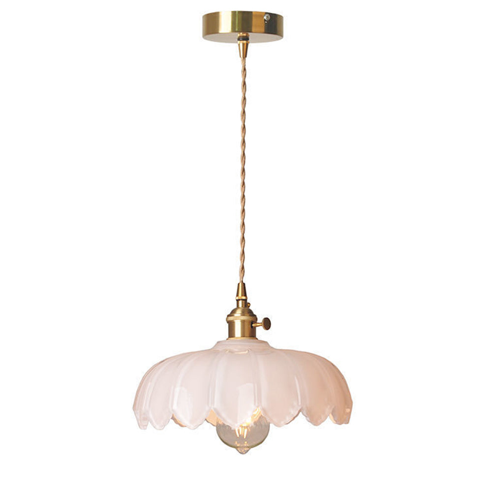 Vintage Glas Blumen Hängelampe mit Kupferfassung