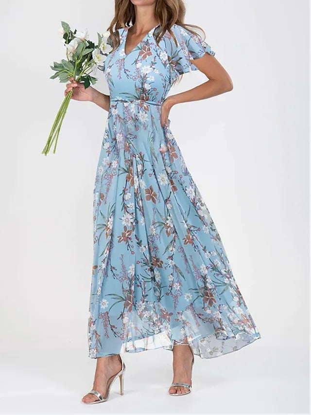 Elegantes Damen-Chiffonkleid mit Blumenmuster