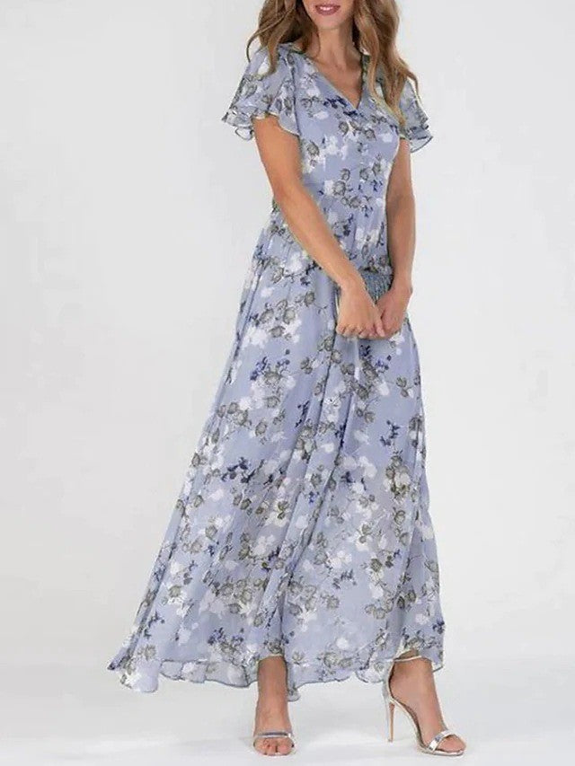 Elegantes Damen-Chiffonkleid mit Blumenmuster