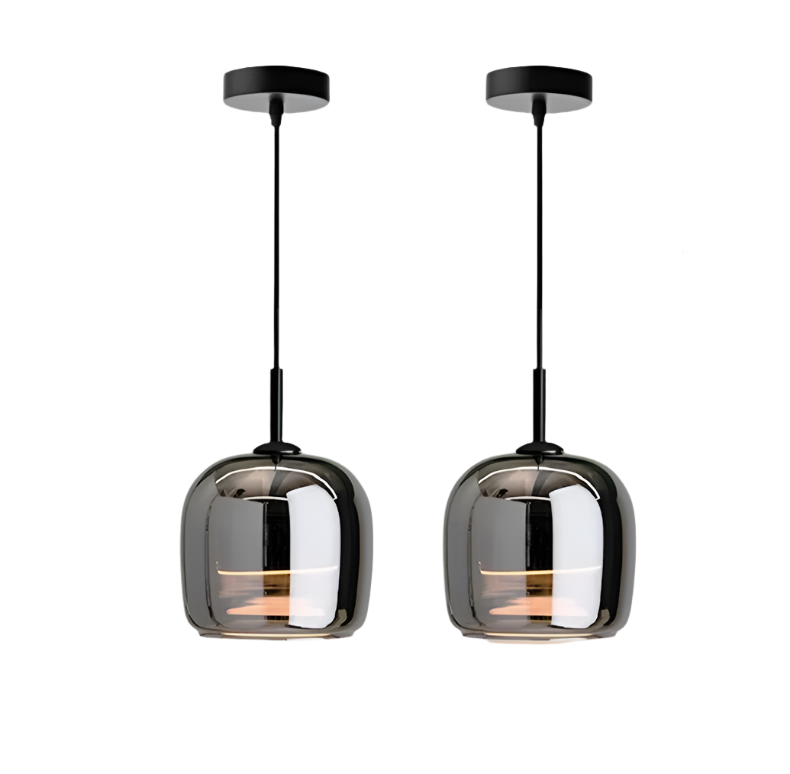 Moderne LED-Pendelleuchte aus Schwarzglas - Mehrköpfig