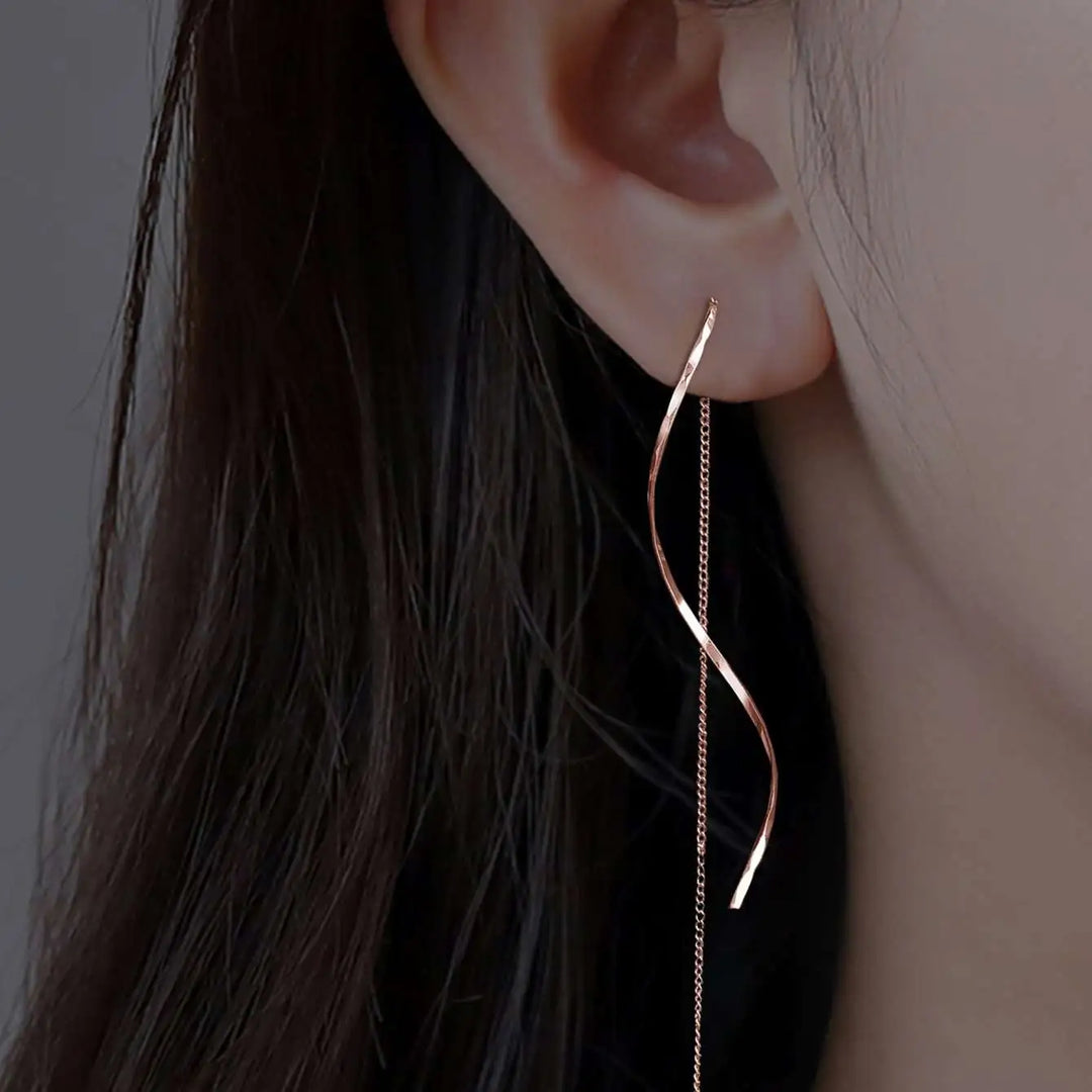 Ohrring aus Roségold, minimalistisches Design, lange Kette, elegant, Damen-Schmuck
