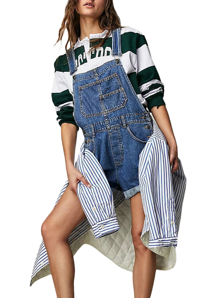 Damen Ärmelloser Denim Jumpsuit mit Verstellbaren Trägern