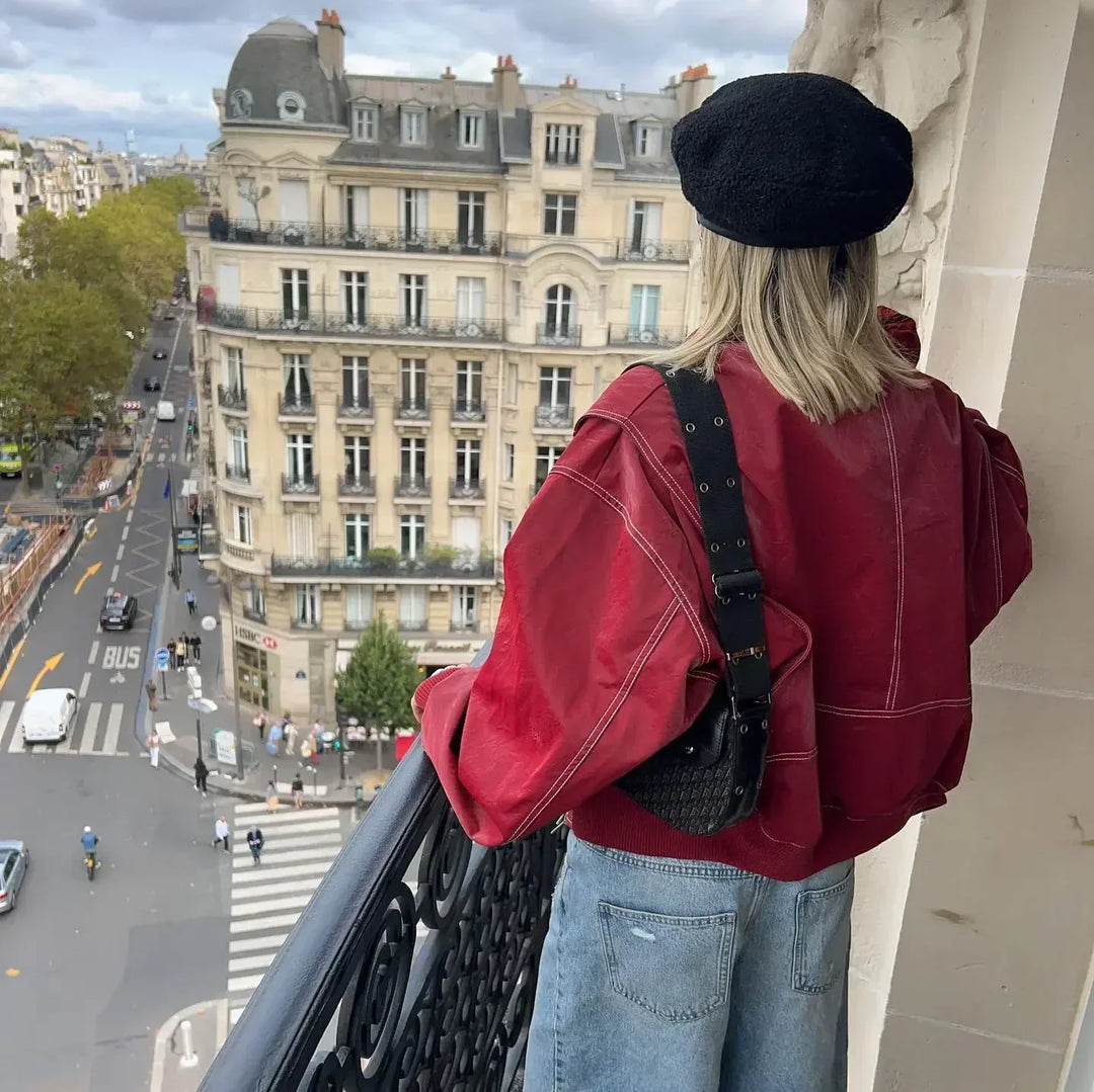 Damen Oversize Rote Lederjacke - Trendfarbe