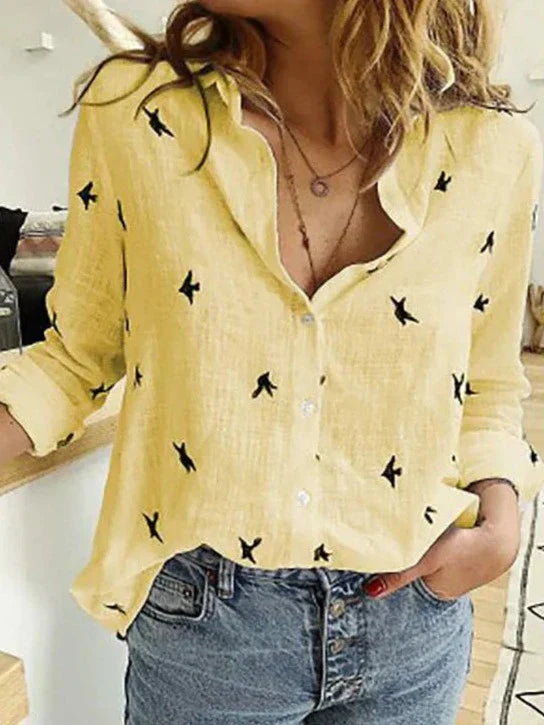 Damen Baumwoll-Leinen Bluse mit langen Ärmeln