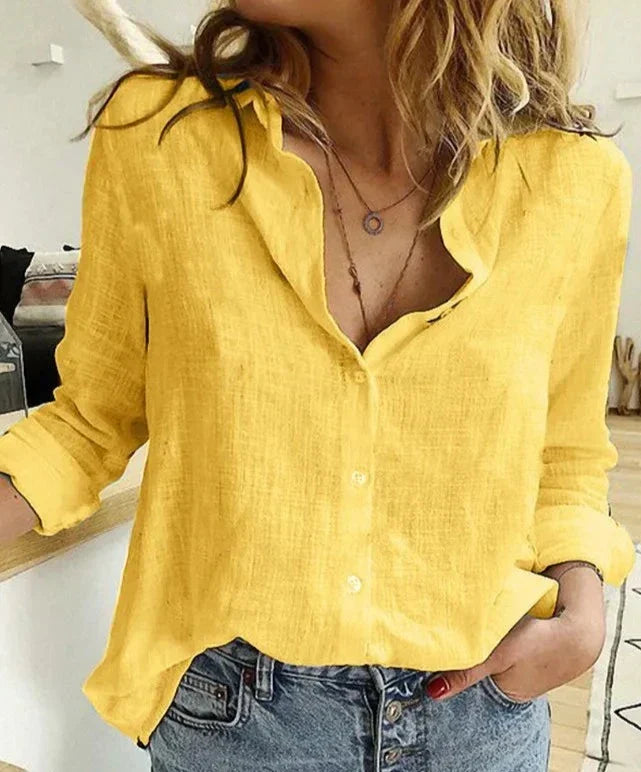 Damen Baumwoll-Leinen Bluse mit langen Ärmeln