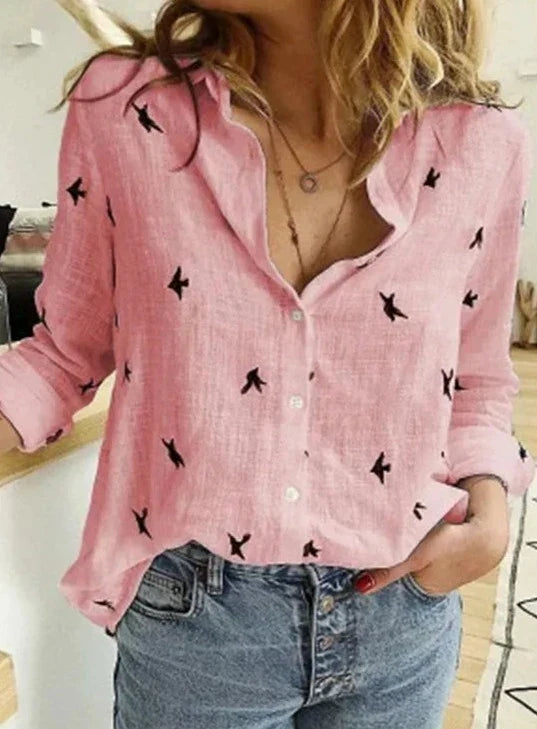Damen Baumwoll-Leinen Bluse mit langen Ärmeln