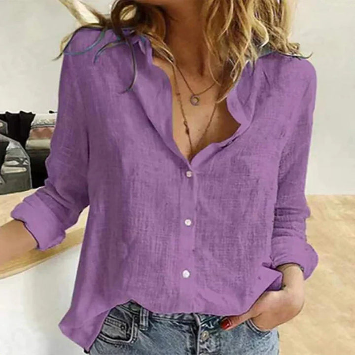 Damen Baumwoll-Leinen Bluse mit langen Ärmeln