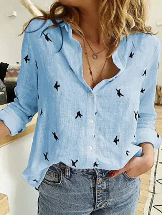 Damen Baumwoll-Leinen Bluse mit langen Ärmeln